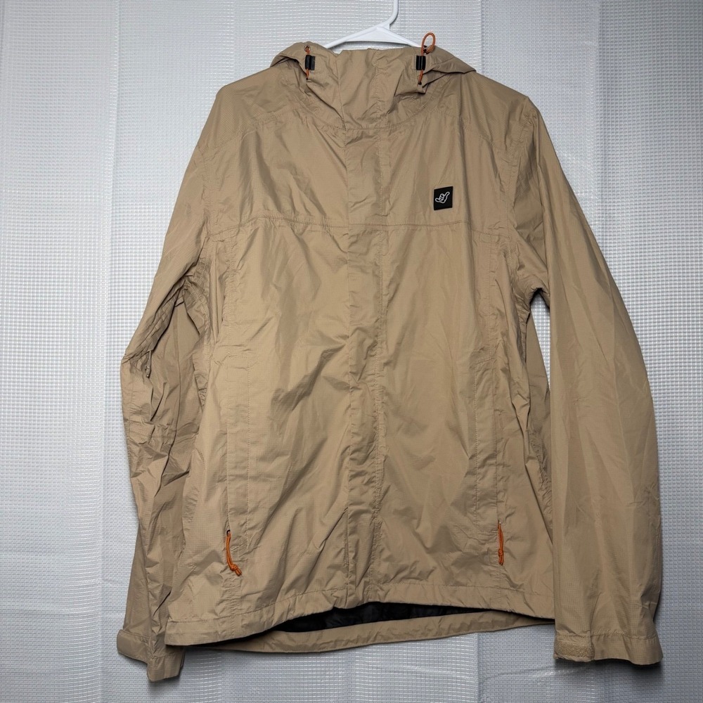 Dutch‎ Bros Windbreaker Jacket Large Tan Hooded Full Zip Ripstop Nylon